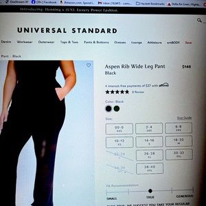 Universal Standard Aspen Rib Wide Leg Pant Black Sz M NWT